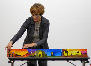 Artist Béatrice Coron discussed her work at University of Miami Libraries Special Collections. The pictured fold-out design will be permanently housed in the Artists' Book Collection.