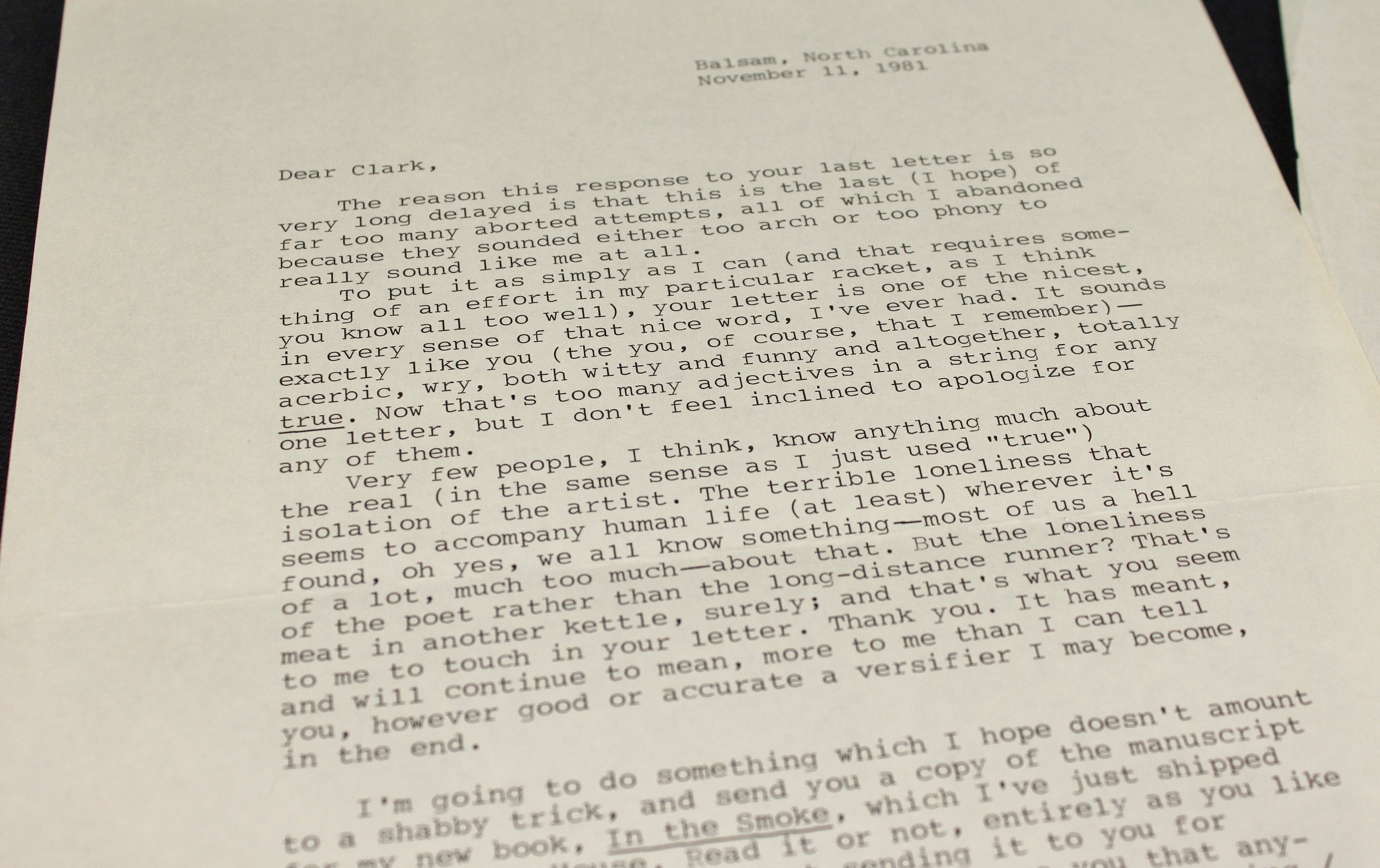 Letter from Perry to Clark Mixon Emery, November 11, 1981.